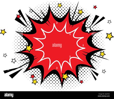 Explosion Red Color With Stars Pop Art Style Icon Stock Vector Image