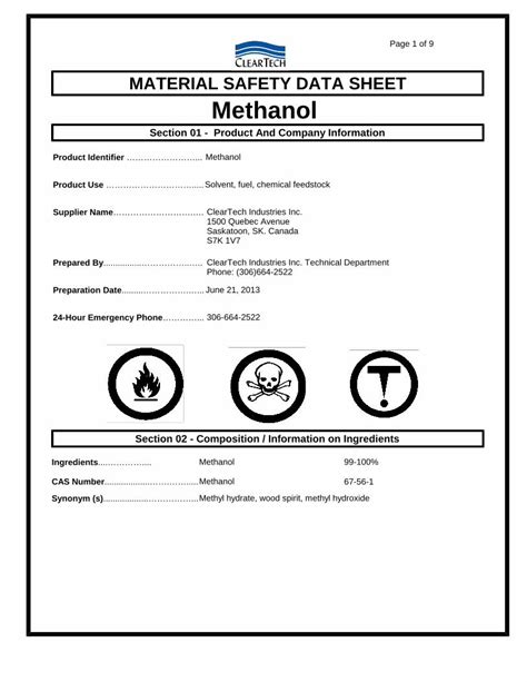 PDF MATERIAL SAFETY DATA SHEET Methanol ClearTech Explosion