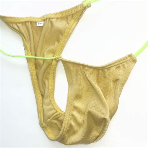 K208E K208 Mens Micro Bikini String Waist Shiny Striped Nylon Spandex