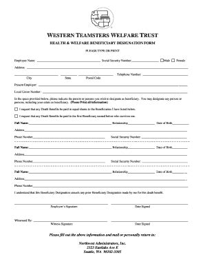 Fillable Online Beneficiary Designation Form Teamsters Local 492 Fax