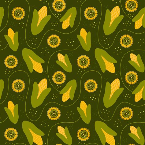 Seamless corn pattern on dark green background in cartoon style for ...