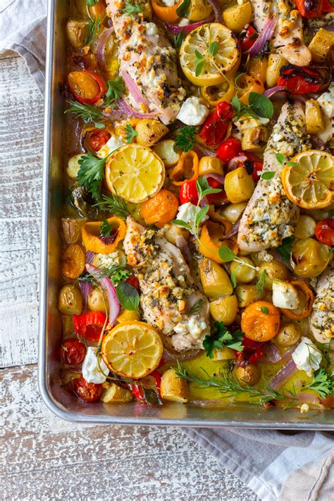 Herby Feta Lemon Chicken And Veggie Sheet Pan Dinner Baking The Goods