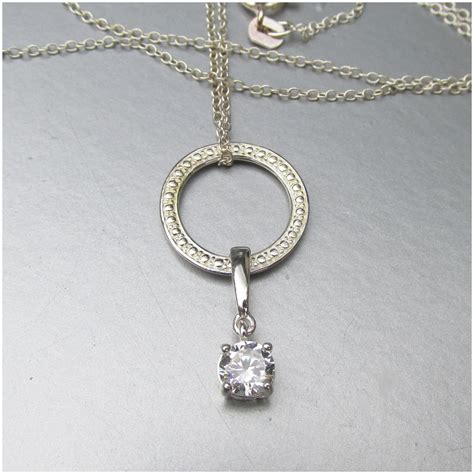 Sterling Silver Circle Pendant With Cz Dangle Necklace Circle Pendant