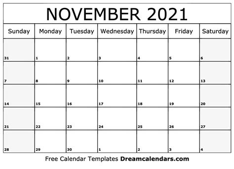 November 2021 Calendar - Free Printable with Holidays and Observances