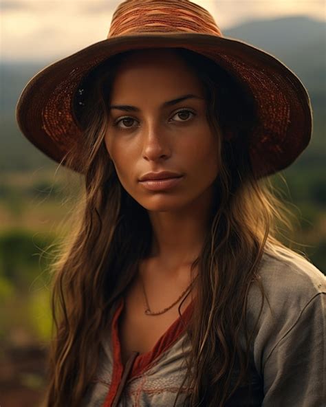 Una Mujer Hermosa Con Cabello Largo Y Sombrero Vector Premium