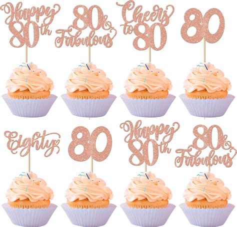 Amazon 30 Pack 80th Birthday Cupcake Toppers Glitter Eighty