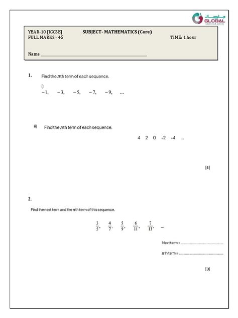 Year 10 Math Test 171819 Core Pdf