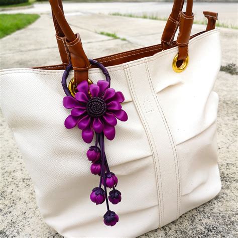 Flor De Cuero P Rpura Encanto Bolso De Cuero Flores De Cuero Etsy