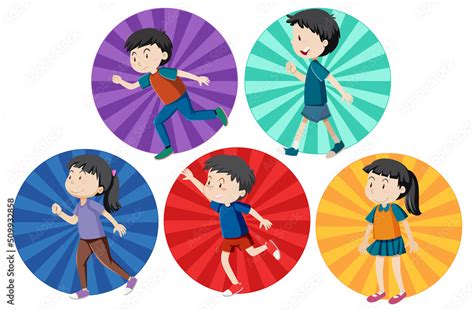 Different active kids simple cartoon character Stock Vector | Adobe Stock