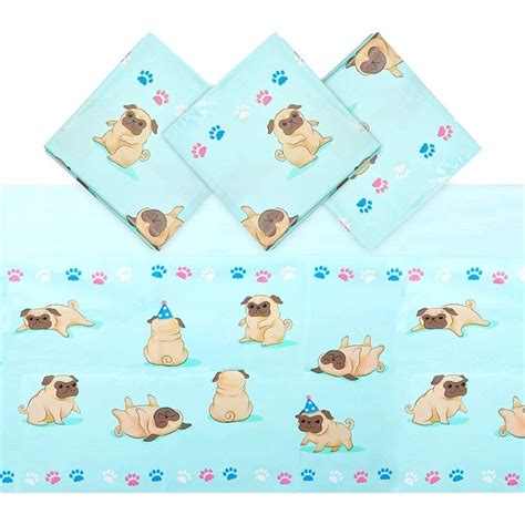 Pug Tablecloth For Dog Birthday Party Blue 54 X 108 Inches 3 Pack