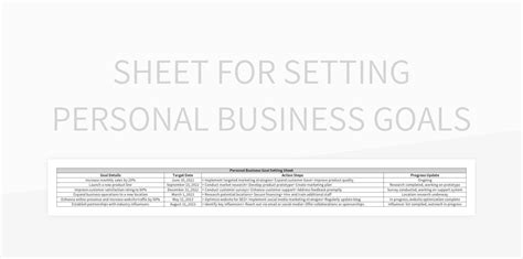 Sheet For Setting Personal Business Goals Excel Template And Google ...