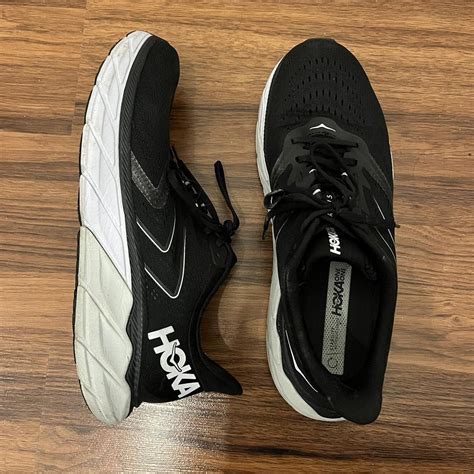 Hoka One One Men's Black and White Trainers | Depop