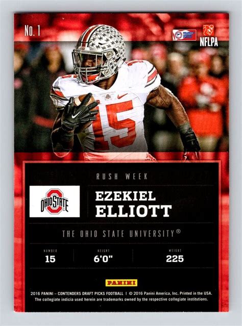 2016 Panini Contenders Draft Picks 1 Ezekiel Elliott Ohio State Rush