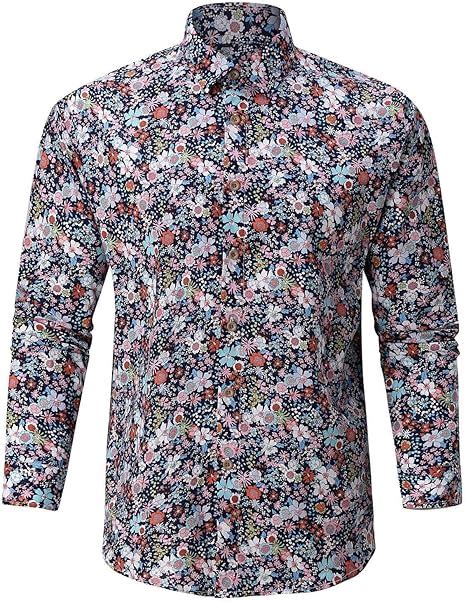 Générique Chemise Homme Manches Longues à Fleurs Motif Paisley Imprimée Chemises Casual