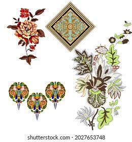 Textile Motif Border Digital Flower Boti Stock Illustration