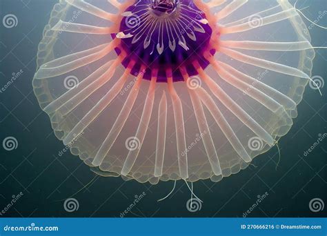 Spectacular Illuminated Jellyfish In Deep Water Closeup View Medusa