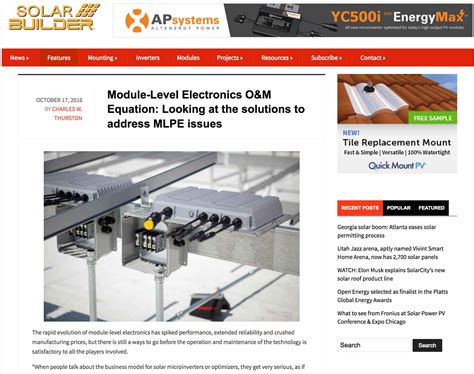 Multi Module Micros Touted In Solar Builder APsystems USA The