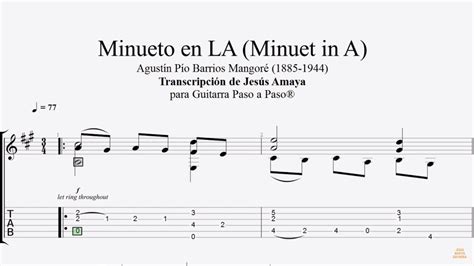 Minueto En La Agustín Barrios Tablatura Por Jesús Amaya Youtube