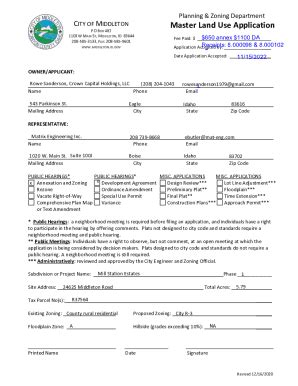 Fillable Online Master Land Use Application City Of Middleton Fax