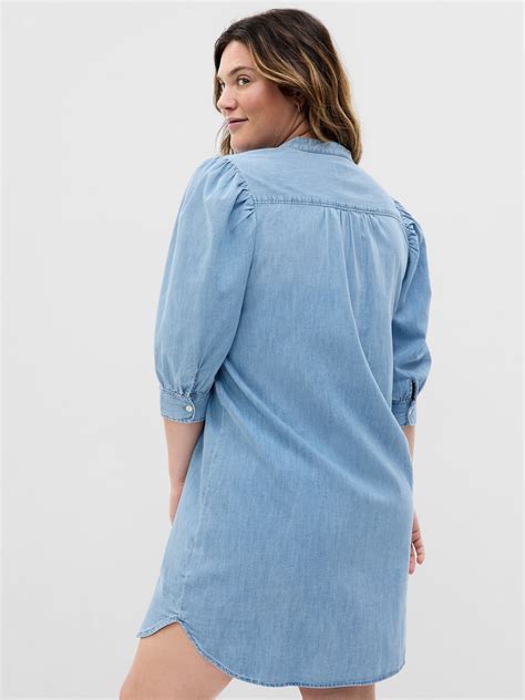 Puff Sleeve Denim Mini Shirtdress With Washwell Gap