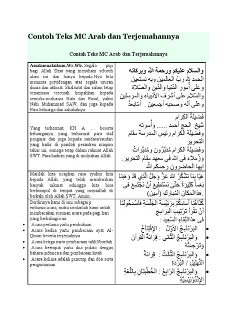 Contoh Teks Mc Arab Dan Terjemahannya Pdf