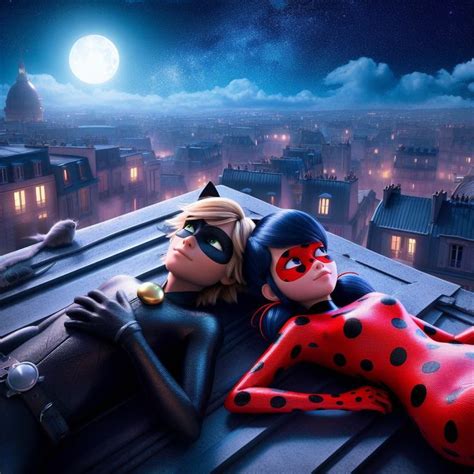 Two Cartoon Characters Laying On Top Of A Roof