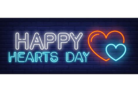 Happy Hearts Day Neon Text with Hearts. Graphic by pch.vector ...