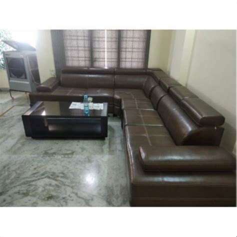 L Shape Brown Leather Corner Sofa Set Back Style Tight Back At Rs