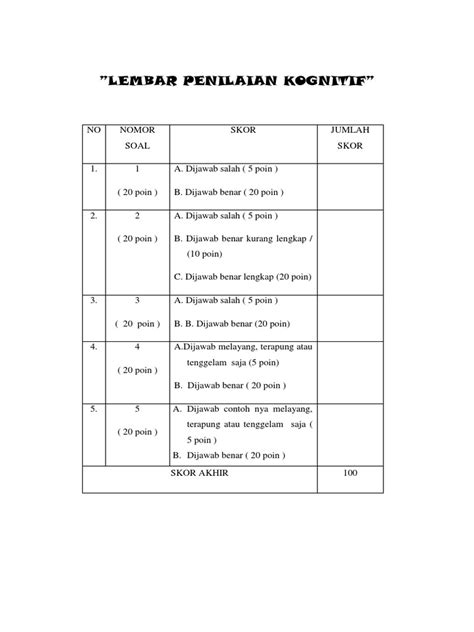 Lembar Penilaian Kognitif Pdf