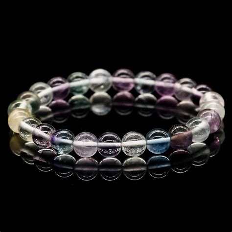 Pulsera De Fluorita Aurora Con Cuentas Redondas Para Mujer Y Hombre