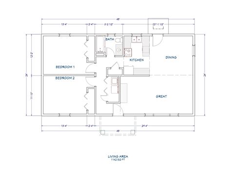 Small House Plans 24x45 2 Bedroom 1 Bathroom Cottage Guest House Or