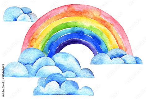 Watercolor Rainbow And Clouds Stock Illustration Adobe Stock