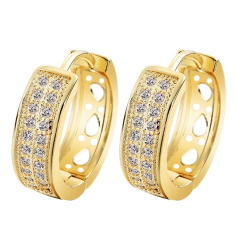 Aliexpress.com : Buy QIAMNI 24K Beautiful Cubic Zirconia Round Hoop Earrings Gold Filled Clear ...