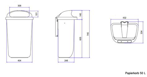 Sizes, dimensions and measures of the litter bins 50 litre images-pictures