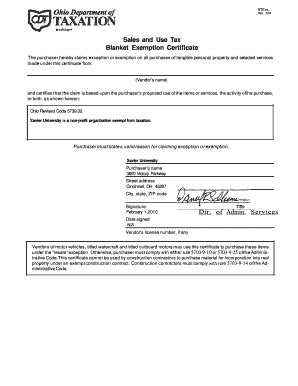 Ohio Sales Tax Blanket Exemption Form