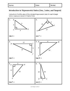 Introduction To Trigonometric Ratios Practice Worksheets Library