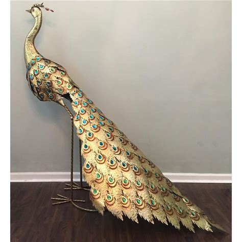 Large Hollywood Regency Gold Metal Peacock Statue Chairish