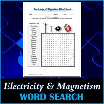 Electricity And Magnetism Word Search Puzzle By Techcheck Lessons