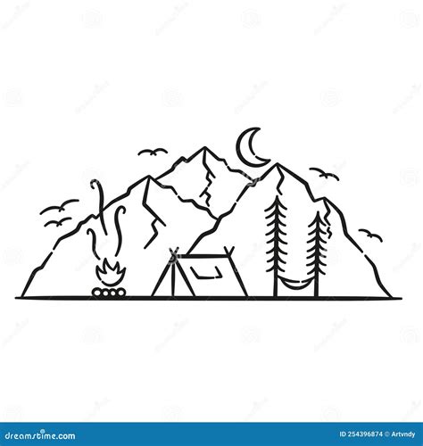 Hand Drawn Camping Site Illustration Stock Vector Illustration Of