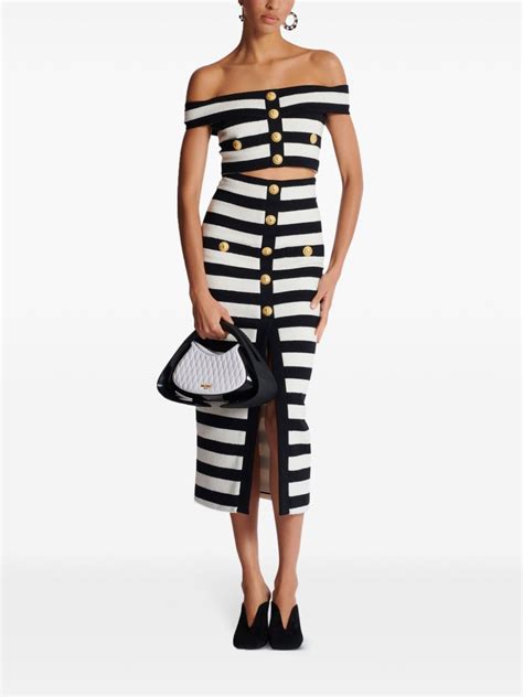 Balmain Off Shoulder Striped Top Black Farfetch