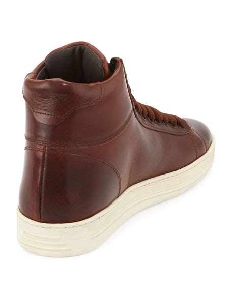 Tom Ford Men S Russel Leather High Top Sneakers Brown