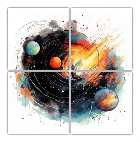 40x40cm Cuatro Telas Bastidor Dibujo Relieve Planetas Grande Cuotas