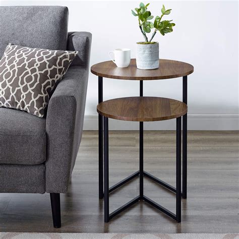 Walker Edison Modern Round Metal Base Nesting Set Side Accent Table