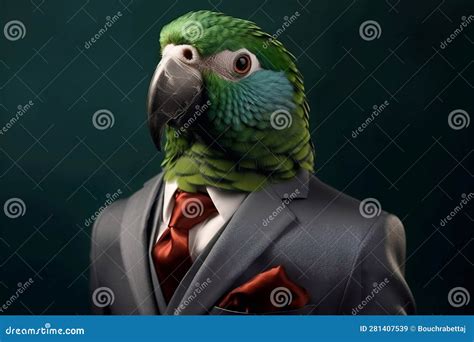 Portrait Of A Parrot Dressed In A Formal Business Suit Stock