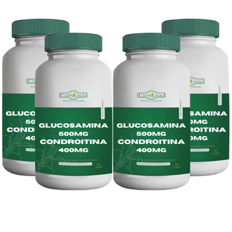 Glucosamina 500mg Condroitina 400mg quatro potes 60 caps Farmácia Capim