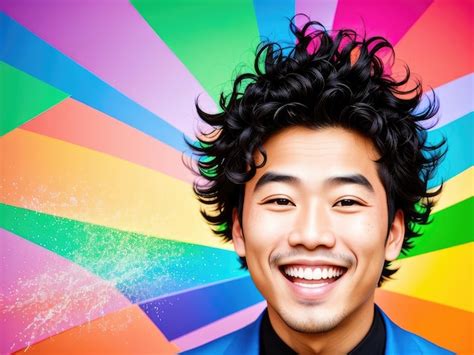 Premium Ai Image Portrait Of Beautiful Cheerful Asian Man With Flying