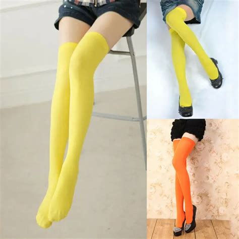 Women Girl Thigh High Over Knee Socks Fashion Trendy Candy Color Long Cotton Stockings Apparel