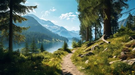 Premium AI Image | Lakeside Hiking and Trails background