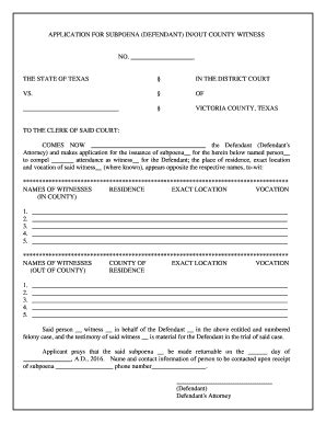 Fillable Online Vctx BAPPLICATIONb FOR SUBPOENA DEFENDANT IN Bb