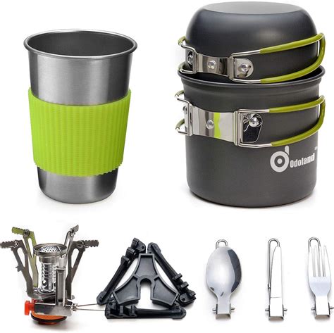 Odoland Camping Kookgerei Kit Met Fornuis Outdoor Koken Set Niet Stick